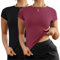 AKEWEI Long Sleeve Crop Tops for Women 2 Pack Fall Going Out Outfits Cute Tight Basic Tees Shirt, Aa-black&dark Rose Red, S