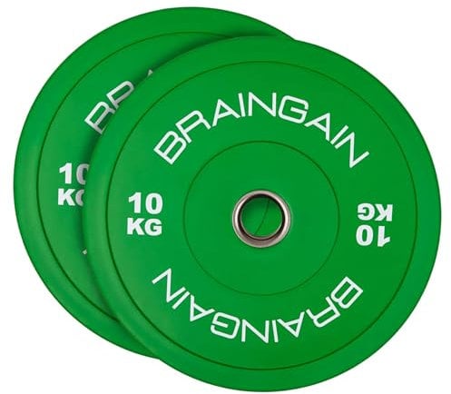 BRAINGAIN Olympic Bumper Plates - Multiple Sizes, Colour/Black - 2 Weight Plates for Barbell Strength Training & Weightlifting - 1.5kg 2.5kg 5kg 10kg 15kg 20kg 25kg 100kg 150kg Pairs/Set