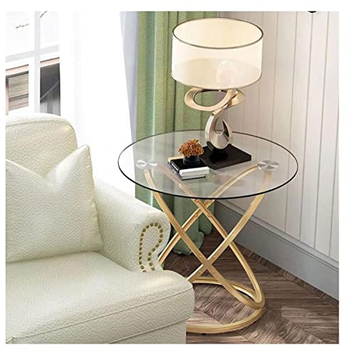 Kaffee-Endtisch Runder Beistelltisch, Beistelltisch aus Glas mit Metallrahmen, kleiner Couchtisch im modernen Stil for kleine Räume, Wohnzimmer, Balkon, Schlafzimmer Beistelltisch ( Color : Gold )