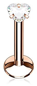 Paula & Fritz® Labret Piercing Rosegold Herz Zirkonia Klar Chirurgenstahl 316 L Stab-Dicke 1,2-mm Stab-Länge 8-mm Sockel Madonna Medusa Cheek Tragus