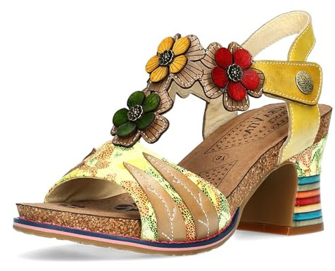 Laura Vita Damen Sandalette Klettverschluss Blüten T-Steg Decbyo 01, Größe:40 EU, Farbe:Beige