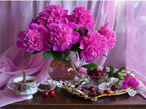 Peony Flower Diamond Painting Kits,DIY 5D Diamond Art Painting Kit Full Square Drill,60x80cm Gem Art Embroidery Cross Stitch Canvas Painting by Numbers for Adults Kids Living Room Bedroom Wall Decor