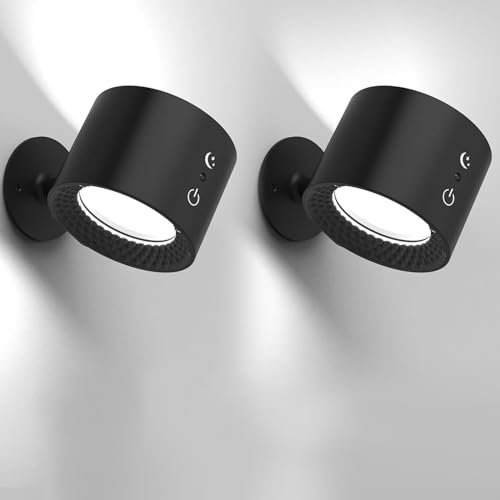 Colexy 2PCS LED Wandleuchte, USB wiederaufladbare LED Innenwandlampen mit Touch & Fernbedienung, 360° Rotation 3 Farbtemperaturen & 3 Helligkeitsstufen Wandleseleuchte für Schlafzimmer, Schwarz