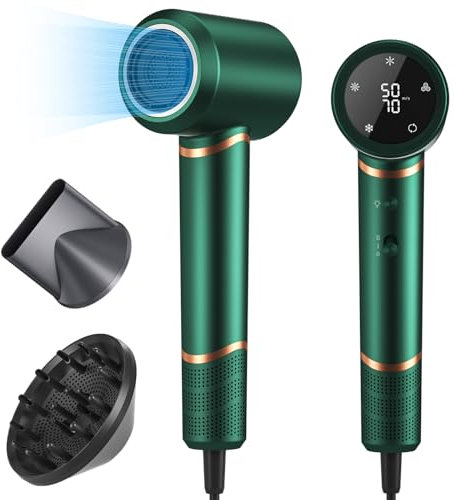 Föhn Ionen Haartrockner 1600W AC Motor Schnell trocknender Professioneller Fön 110.000 U/min Hochgeschwindigkeit mit 2 Geschwindigkeits (Lila) (Grün)