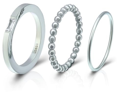 Joacii Weißvergoldet Stapelbare Eheringe Ringe Plain Stahl Ringe Set für Frauen Comfort Fit Größe 7