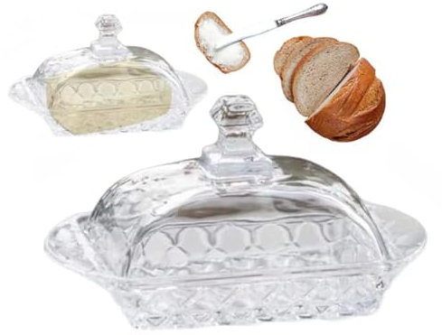 Altom Design Beurrier en verre avec couvercle à carreaux 17 x 10 cm