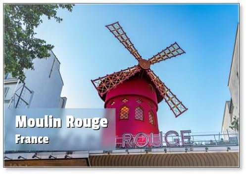 Kühlschrankmagnet Moulin Rouge, Design der Windmühle des mythischen und berühmten Kabarett-Ortes auf dem Boulevard Clichy direkt außerhalb des Pariser Stadtteils Montmartre, Rot