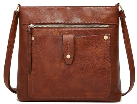 FURONGHUA Umhängetasche Damen Mittelgroß Handtasche Damen Braun Crossbody Bag für Frauen Veganes Leder Mode mit 4 Reißverschlussfächern Tasche Damen Umhängetaschen