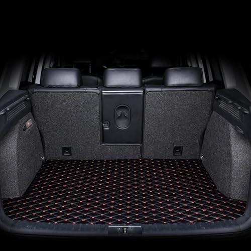 Auto Leder Kofferraummatte für Hyundai Ioniq 5 N 2024, Auto Kofferraum Schutzmatte Auto Kofferraummatte Hund Kofferraumschutz Zubehör,Black-Red