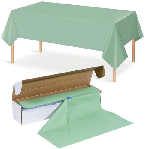 YIDAKO 137 cm × 30 m Salbeigrün Einweg-Tischdeckenrolle, rechteckig, Kunststoff-Tischdecken mit Gleitschneider, für Geburtstag, Braut, Hochzeit, Babyparty, Party-Dekorationen