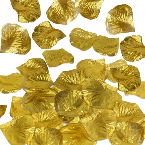 Decoraparty 100 pétales de rose dorés – Décoration élégante en or de table pour fête, mariage, anniversaire, célébration, chambre, faux, pétales de roses – diamètre 5 cm