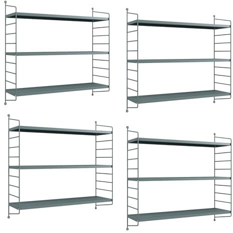 [en.casa] Modulares Wandregal Strängnäs 4er Set Metallregal Graublau Hängeregal mit 3 Regalböden Badregal Küchenwandregal Wandablage Wohnzimmer