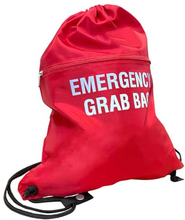 FireShield Emergency Grab Bag - Reflective Lettering Printed - Red Documents & Equipment Drawstring Bag