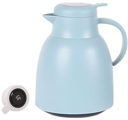 ADEPTNA 1.5-Liter Thermal Vacuum Flask Carafe Large Capacity with Handle and Temperature Sensor Display Double-Wall Insulated Thermos for Water,Tea, Beverages-Includes Handle for Travel,Picnics (Blue)