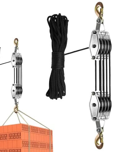 Generic 4-Wheel Canopy Fixer Pulley | 65-Foot Rope Hoist, 8:1 Lifting Power, Black, Compatible with Watercraft, 400kg Load Capacity