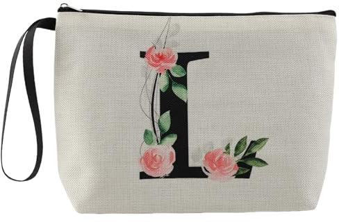 Blisswave A-Z Personalisierte Kosmetiktasche Mädchen, Süße und Schöne Rosa Blumen, Schminktasche mit Initialen, Kulturtasche Klein, Personalisiert Geschenk für Damen und Teenager Mädche