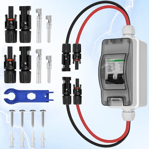 Warmfay Leitungsschutzschalter PV 32A 2 Polig, DC Trennschalter PV Anlage 1000V Mit Solarstecker Kabel, IP65 Wasserdicht Gehäuse und UV-Schutz, DC Schutzschalter für Solaranlage