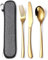 MURRI&MURRDI Stainless Steel Cutlery Set for 1, Reusable Flatware Set with Case, Cutlery Set for Work Stainless Steel Knife Fork Spoon Set 3 Piece (3 Gold)