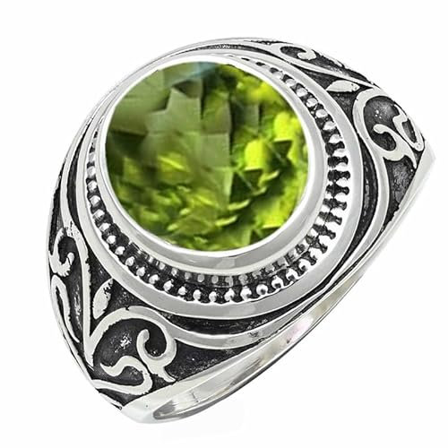 JEWELFORCE Peridot Edelstein 925 Sterling Silber Band Ring Herren und Damen Schmuck JSR-1221AJ16_(62 (19.7))
