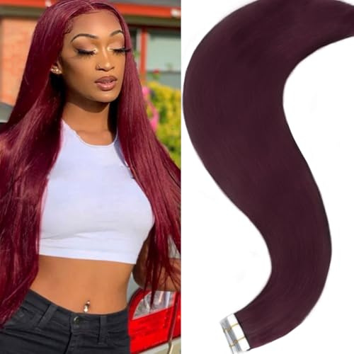Tape in Hair Extensions Human Hair Echthaar Extensions Seamless Remy Hair Extensions Invisible Straight Tape in Hair Extension Human Hair Glatt Haarverlängerung (99j, 22Zoll(55cm)-50g)