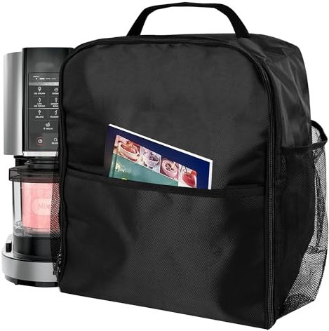 Linkidea Ice Cream Mixer Dust Cover, Portable Blender Cover with Hand Strap, Firm Mixer Cover with Compartment, Compatible with Ninja NC301, NC501, NC501C, NC100, NC701 (Black)