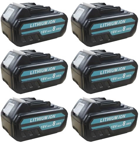 6Pcs 18V 8.0Ah Battery for Makita BL1850 BL1840 BL1830 BL1815, 8000mAh Replacement Batteries Compatible with BL1850 BL1860 with LED Indicator