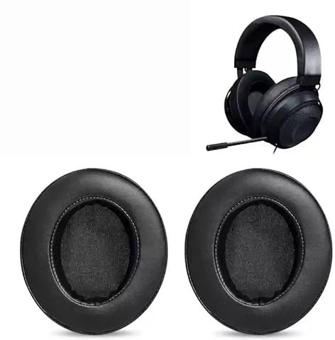 Ersatz-Ohrpolster, kompatibel mit Razer Nari Ultimate, Nari Essential, Kraken Kitty, Kraken Tournament Edition-Kopfhörer, schwarzes Protein-Leder