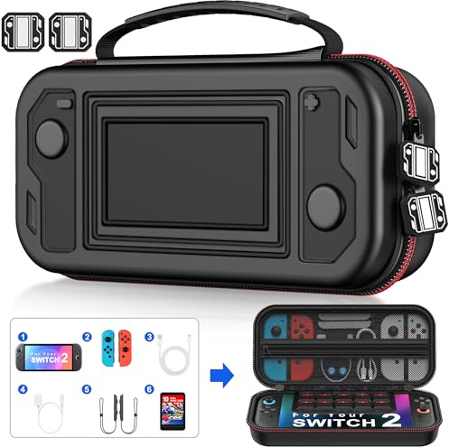 Tasche für Switch 2, Portable Protective Hard Shell Case kompatibel mit Nintendo oled/Swicth 1/Swicth 2 Konsole, Große Volumen Tragetasche mit 10 Kartenfächer PU Wasserdicht für Switch 2 Hülle