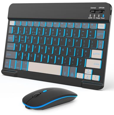 Nsyee Backlit Bluetooth Keyboard and Mouse, Universal Compact Wireless Keyboard, Rechargeable Portable Keyboards for iPad/Samsung/Tablet/iOS/Android/Windows, UK Layout
