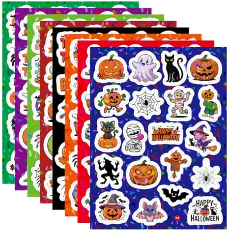 Mjzzh 8 Blatt 160 Stk Hologramm - Halloween - Aufkleber Set, Must - Have für Notizbuch, Trinkflasche, Bonbons - Verpackung