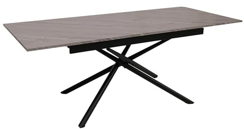 Mendler Esszimmertisch HWC-O57, Ausziehtisch Esstisch, Eisen MDF ausziehbar 160-200x90cm - Marmor-Optik grau