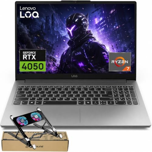 Lenovo LOQ AMD Ryzen 7 7735HS RTX 4050 Gaming Laptop, 16GB DDR5 | 1TB SSD | 15.6 FHD 144Hz Display, Ethernet, Numeric Keypad, Backlit Keyboard, SD Card Reader, Wi-Fi 6, Win 11 Home, Grey, w/ Bundle