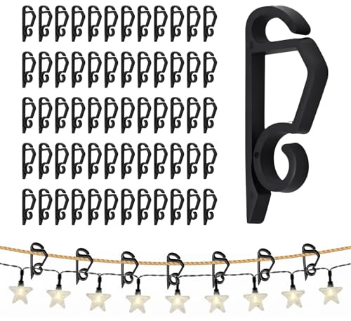 Gutter Hooks for Outdoor Lights, 60 Pcs Christmas Light Clips, Plastic Gutter Hanging Hooks, String Lights Clips for Christmas, Holiday Party, and Garden Decoration (Black)