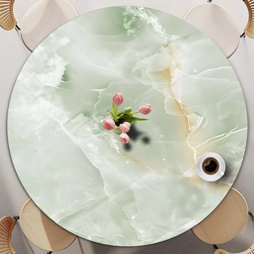 Odot Tischdecke Abwaschbar Rund mit Gummizug, Weißer Marmor Tischdecke Rund 60-140cm Abwischbar Wasserdicht Gartentischdecke für Draußen Spanntischdecke für Garten Versammlung (Grün,90cm)