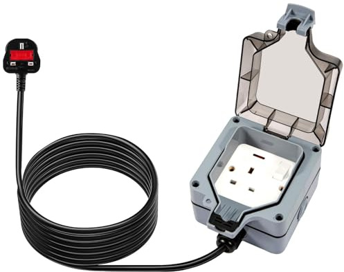 Trintion 2 Gang IP66 Outdoor Socket 13Amp with Extension Lead Switched | Sockets Garden Power Socket External Mains Outlets Wall Plug Socket Box (Blue 20m)
