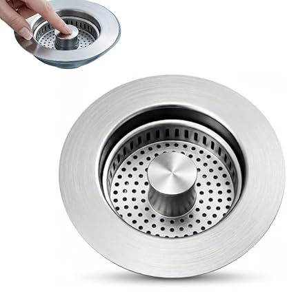 Satiskid Kitchen Sink Plug, Upgraded 3 in 1 Stainless Steel Sink Drain Strainer with Copper Core, Anti-Clogging Water Saving And Prevent Odors-Sinks Depth > 37mm