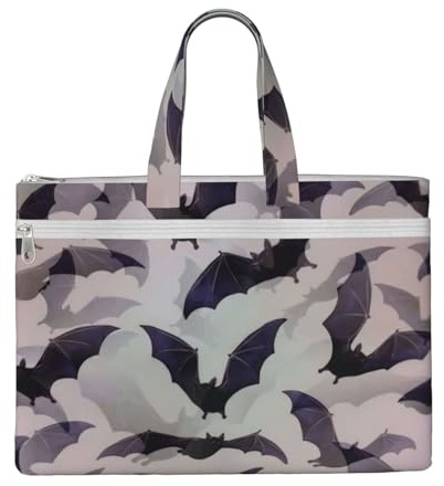 gvndaa Bolsa de lona con estampado de murciélagos de Halloween, para hombres y mujeres, gran capacidad, almacenamiento de documentos, oficina, compras