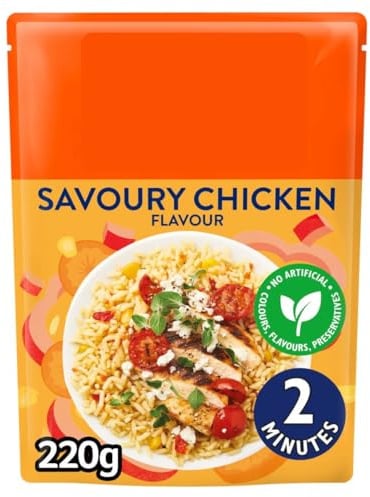 Savoury Chicken Flavour Golden Vegetable Microwave Rice, 220g, 2 Servings, Vegetarian, No Artificial Colours or Preservatives, Ready in 2 Minutes
