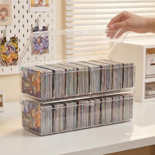 XunHe 2PCS Index Card Box - Plastic Dividers Card Storage Box, Clear Playing Card Case, Trading Card Storage Box with Lid for Business Trading Sports Cards