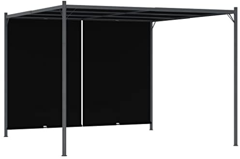 Teenpull Pergola da giardino con tetto scorrevole a scomparsa, 3 x 3 m, antracite, acciaio verniciato a polvere, tessuto in poliestere resistente all'acqua, con picchetti, ideale per terrazza