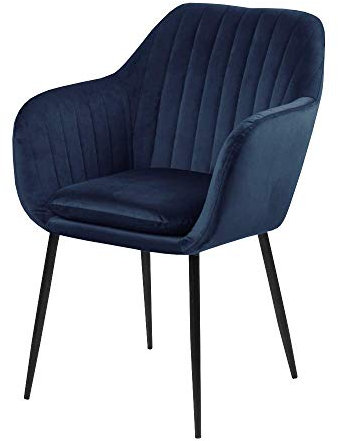 Selsey Emilia Velvet – Esszimmerstuhl Polsterstuhl Armlehne Schwarze Metallbeinen Velours-Bezug in Dunkelblau