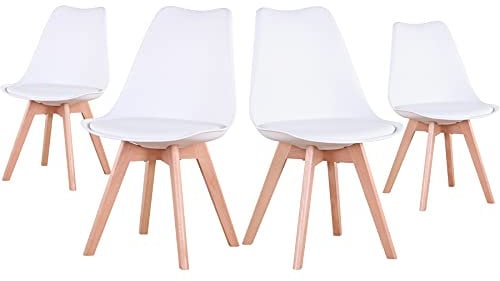 EGOONM Sillas Comedor Pack 4, Nordicas Sillas para Cocina, Oficina, Bar, Sala de Estar-Silla de Cena (Blanco)