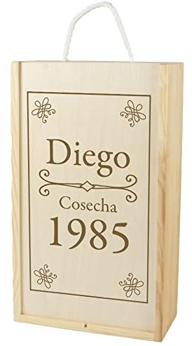 Caja de Madera para dos Botellas de Vino grabada con Nombre, felicitación y año