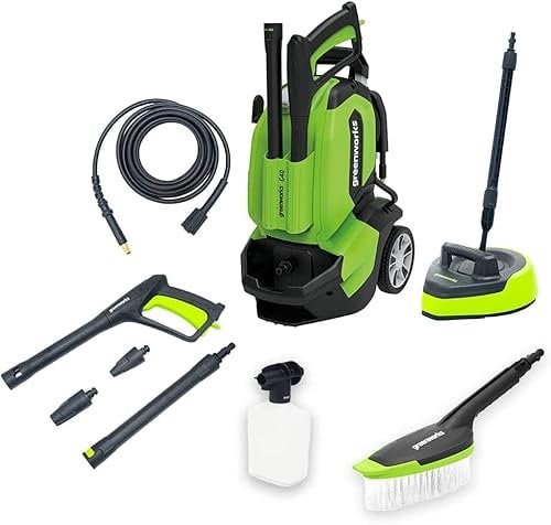 Greenworks G40 Pressure Washer, 135 Bar, 480L/hour, 1900W with 6m Hose and Cleaning Accessories, Long Life Metal Pump Head, 3 Year Guarantee, 230V