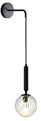 ZTTECH Globe 150mm Verre Clair & Métal Noir Appliques murales Lampe Drop Applique murale pour chevet (Verre clair et métal noir)