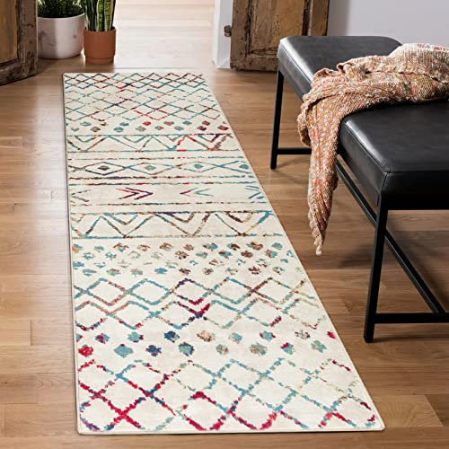 Carvapet Läufer Teppich 60x210cm rutschfest Lang Küchenteppich Waschbar Teppichläufer Weiche Mikrofaser Geometrisch Tribal Flächenteppich Laufteppich(Multicolor)