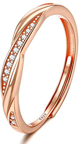 JeweBella Sterling Silber Ring Damen Frauen Verstellbare Zirkonia Fingerring Eheringe Trauringe Engagement Verlobungsring Damen Promise Ring Silber 925 Schmuck Geschenke Silber/Gold/Roségold