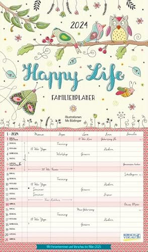 Familienplaner Happy Life - Familienplaner 2024 für 5 Personen - Korsch-Verlag - Kalender mit 5 Spalten zum Eintragen - 27 cm x 46 cm