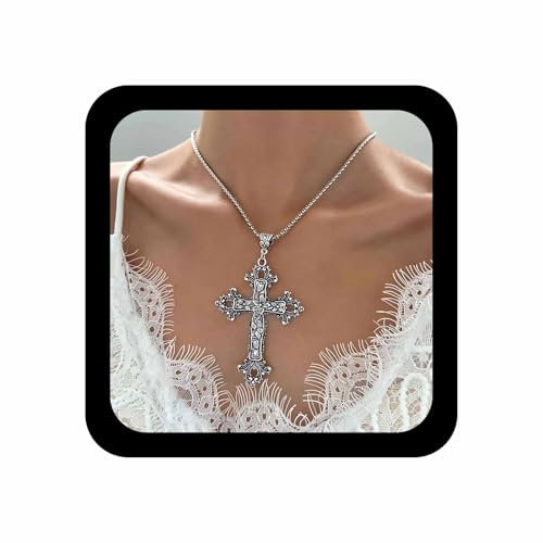 Inilbran Boho Übertriebenes Kreuz Choker Halskette Vintage Großes Kreuz Anhänger Halskette Punk Großes Kreuz Halskette Gothic Religiöse Christliche Halskette Kettenschmuck Für Frauen Und Mädchen