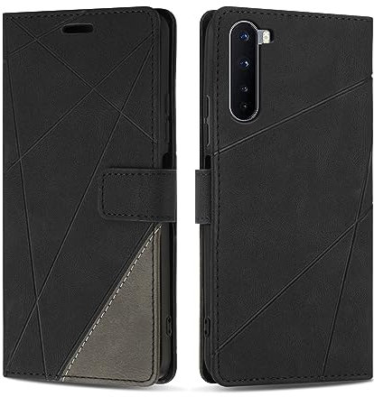 SONWO Hülle für OnePlus Nord 5G, Premium PU Leder Handyhülle Flip Case Wallet Silikon Schutzhülle Klapphülle für OnePlus Nord 5G, Schwarz
